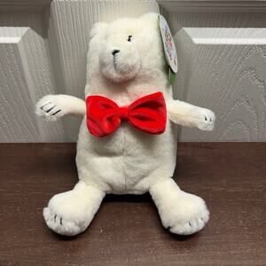 10" White Polar Bear Red Bow Stuffed Animal Plush Gigglescape Holiday Theme NWT